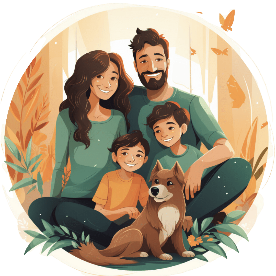 Illustration icon of a family and their dog
