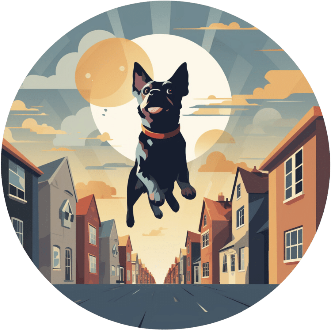 Illustration icon of a french bulldog jumping midair