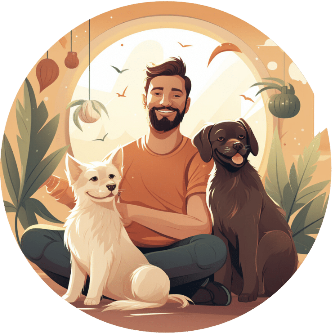 Illustration icon of a man and his two pet dogs