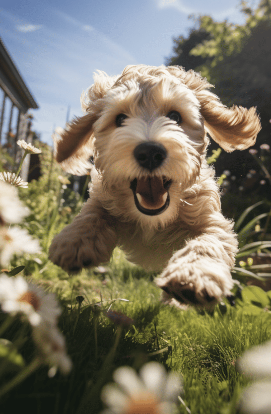 Photo of a a happy dog jumping and smiling midair - Knose