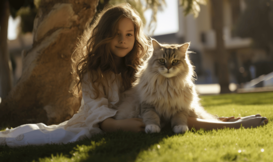 Photo of a girl and her domestic longhair cat - Knose