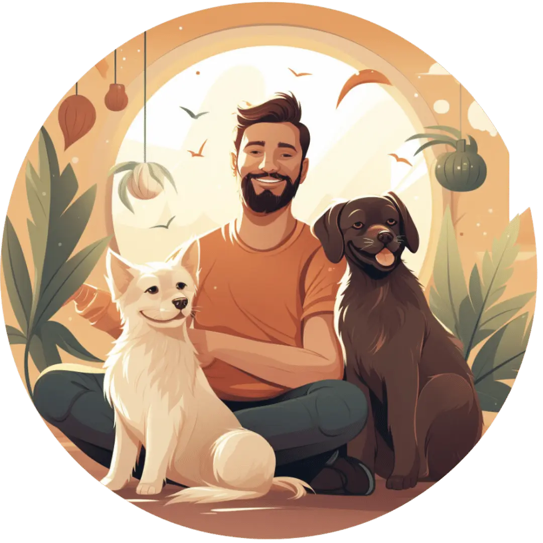 Illustration icon of a man and his two pet dogs - Knose
