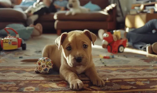A puppy playing with toys in the living room - Knose Puppy Insurance