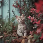 Domestic shorthair kitten sitting beside the plants - Knose breeder partner