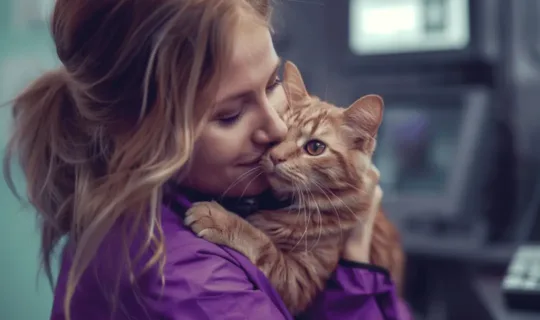 Female vet with an orange cat - Knose